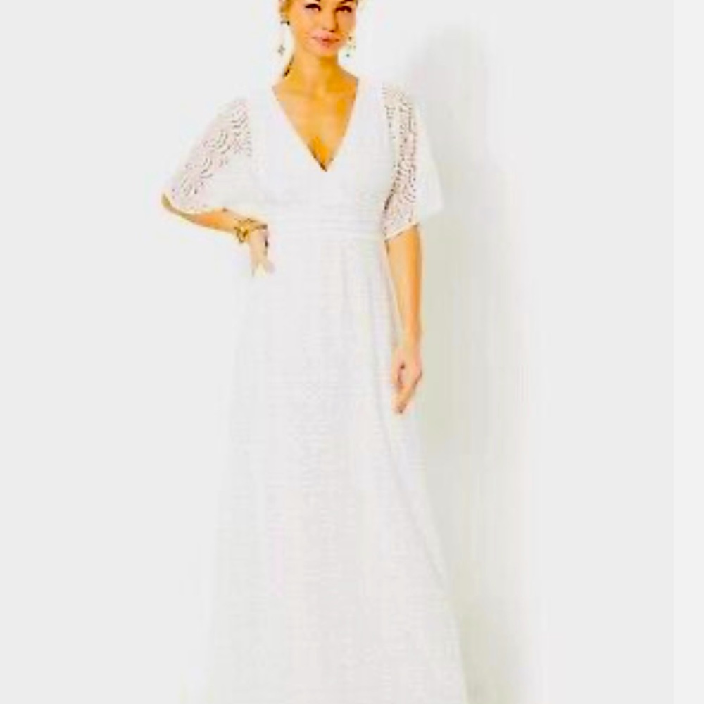 NWT Lilly Pulitzer Parigi Elbow Sleeve maxi dress in resort white - Picture 1 of 6